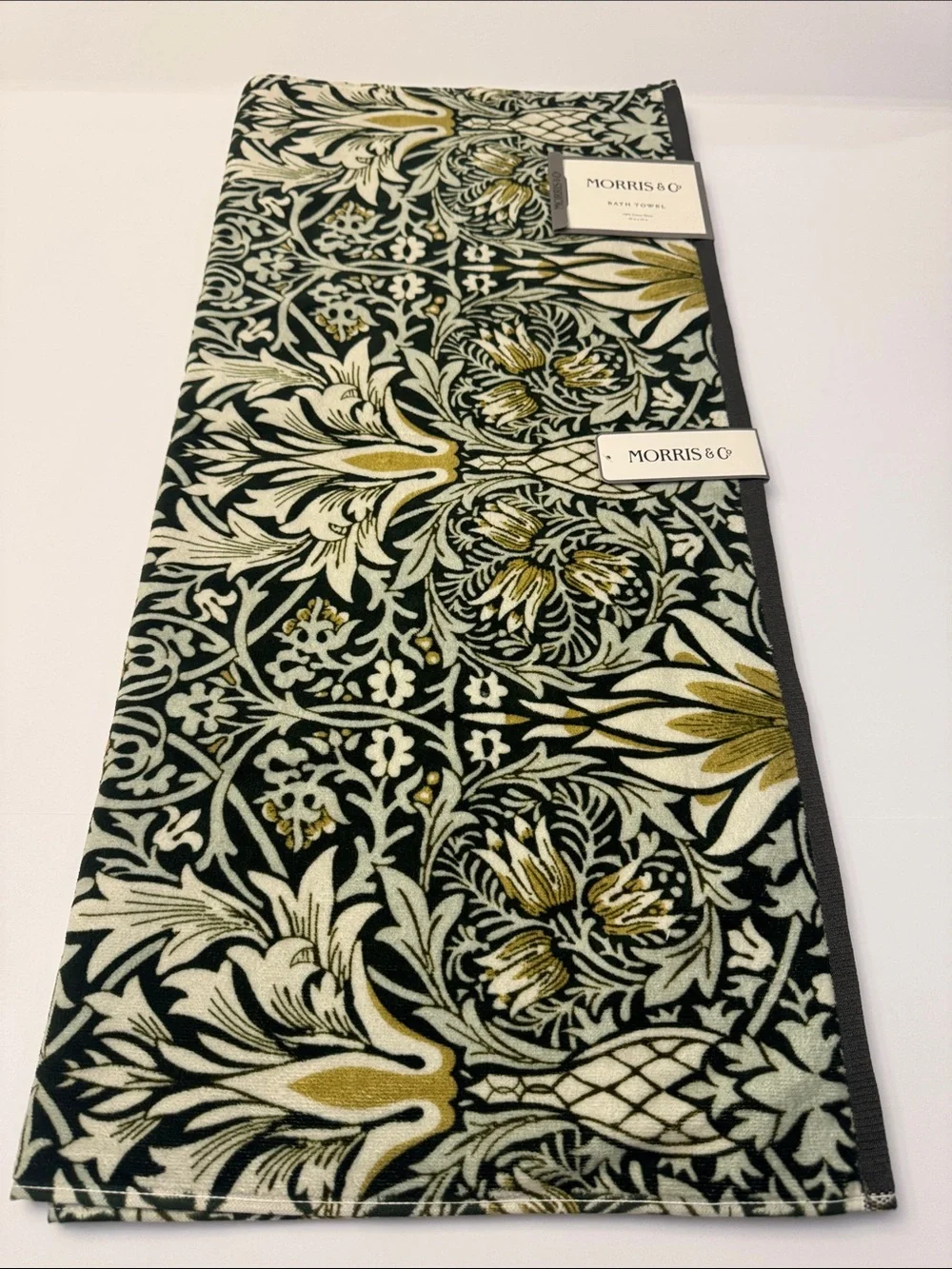 2pc MORRIS & CO 100% Cotton Velour Bath Towel Set - Green/Tan -30